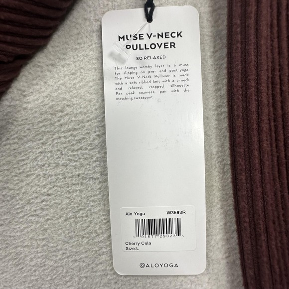 Alo Yoga Pullover Womens Large Brown Muse V-Neck Ribbed Cropped Lounge Top - Picture 6 of 12